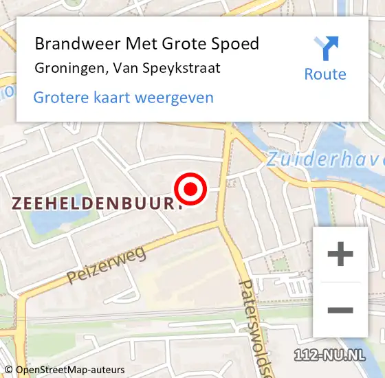 Locatie op kaart van de 112 melding: Brandweer Met Grote Spoed Naar Groningen, Van Speykstraat op 20 juli 2021 12:37