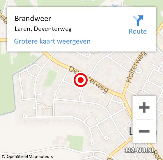Locatie op kaart van de 112 melding: Brandweer Laren, Deventerweg op 20 juli 2021 13:11