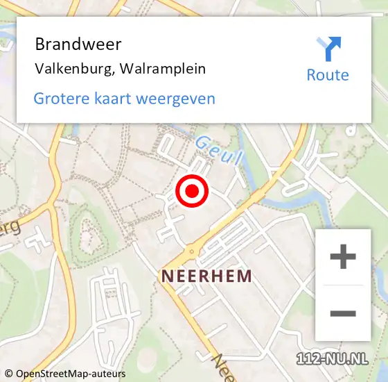 Locatie op kaart van de 112 melding: Brandweer Valkenburg, Walramplein op 20 juli 2021 13:19