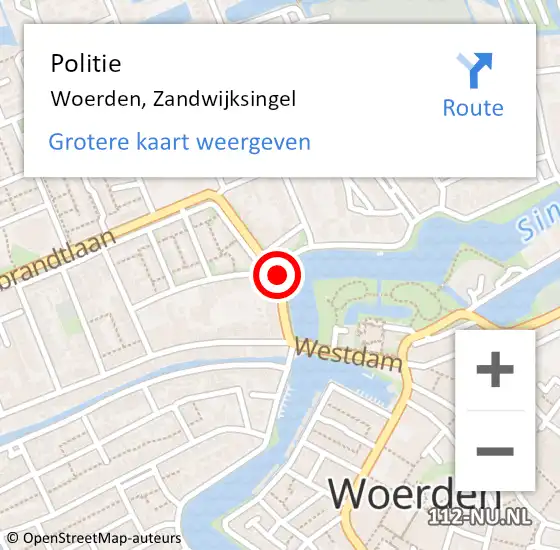 Locatie op kaart van de 112 melding: Politie Woerden, Zandwijksingel op 20 juli 2021 13:20