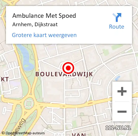 Locatie op kaart van de 112 melding: Ambulance Met Spoed Naar Arnhem, Dijkstraat op 20 juli 2021 14:10