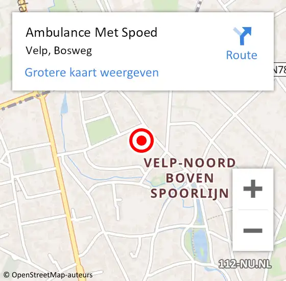 Locatie op kaart van de 112 melding: Ambulance Met Spoed Naar Velp, Bosweg op 20 juli 2021 14:10