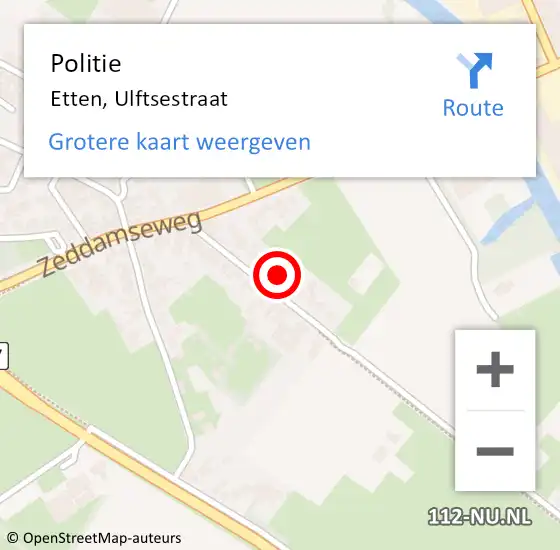 Locatie op kaart van de 112 melding: Politie Etten, Ulftsestraat op 20 juli 2021 14:12