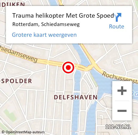 Locatie op kaart van de 112 melding: Trauma helikopter Met Grote Spoed Naar Rotterdam, Schiedamseweg op 20 juli 2021 14:15