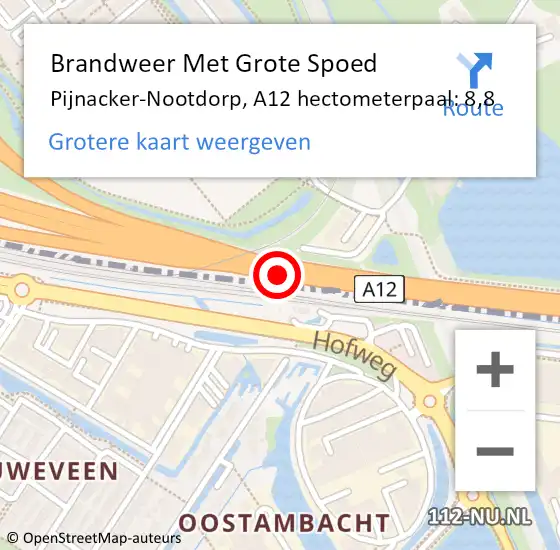 Locatie op kaart van de 112 melding: Brandweer Met Grote Spoed Naar Pijnacker-Nootdorp, A12 hectometerpaal: 8,8 op 20 juli 2021 14:18
