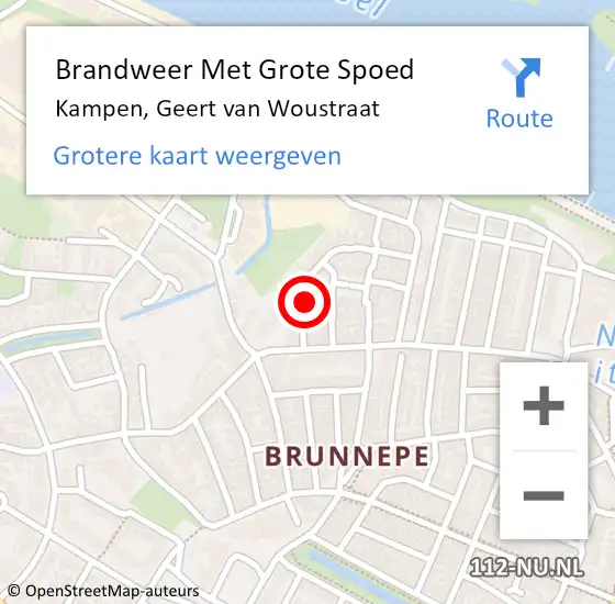 Locatie op kaart van de 112 melding: Brandweer Met Grote Spoed Naar Kampen, Geert van Woustraat op 20 juli 2021 14:21