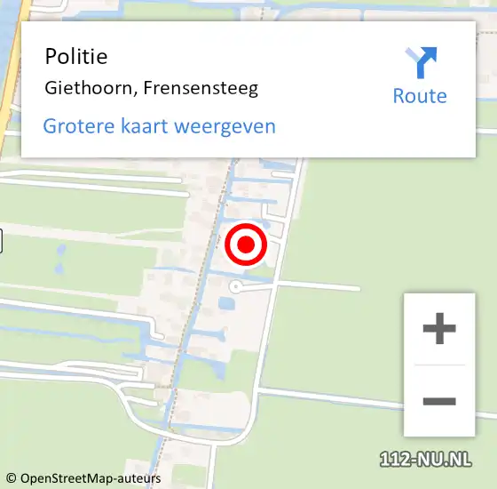 Locatie op kaart van de 112 melding: Politie Giethoorn, Frensensteeg op 20 juli 2021 14:32