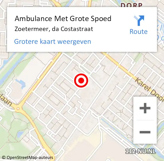 Locatie op kaart van de 112 melding: Ambulance Met Grote Spoed Naar Zoetermeer, da Costastraat op 20 juli 2021 14:38