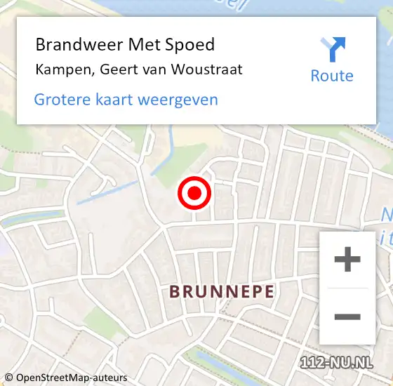 Locatie op kaart van de 112 melding: Brandweer Met Spoed Naar Kampen, Geert van Woustraat op 20 juli 2021 14:49