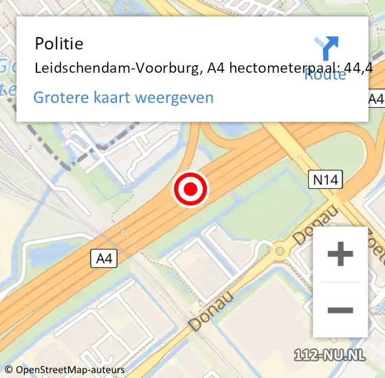Locatie op kaart van de 112 melding: Politie Leidschendam-Voorburg, A4 hectometerpaal: 44,4 op 20 juli 2021 15:40