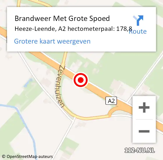 Locatie op kaart van de 112 melding: Brandweer Met Grote Spoed Naar Heeze-Leende, A2 hectometerpaal: 178,8 op 20 juli 2021 16:15