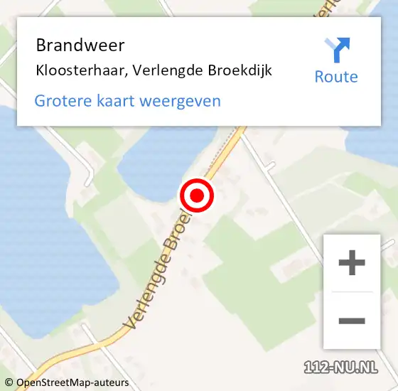 Locatie op kaart van de 112 melding: Brandweer Kloosterhaar, Verlengde Broekdijk op 20 juli 2021 16:18
