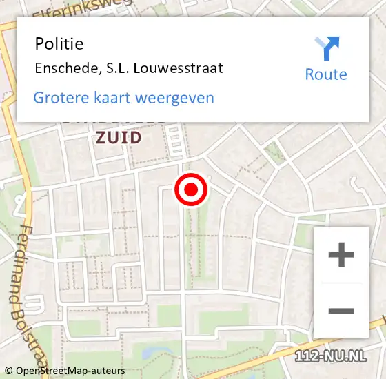 Locatie op kaart van de 112 melding: Politie Enschede, S.L. Louwesstraat op 20 juli 2021 16:30