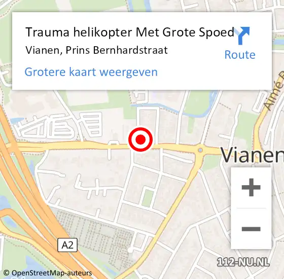 Locatie op kaart van de 112 melding: Trauma helikopter Met Grote Spoed Naar Vianen, Prins Bernhardstraat op 20 juli 2021 16:35