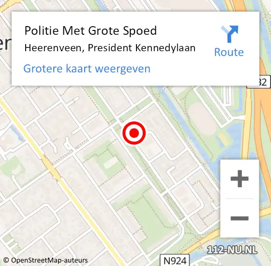 Locatie op kaart van de 112 melding: Politie Met Grote Spoed Naar Heerenveen, President Kennedylaan op 20 juli 2021 16:36