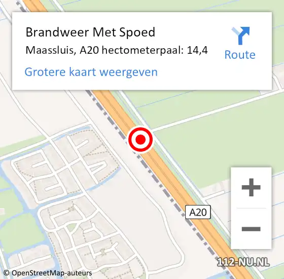 Locatie op kaart van de 112 melding: Brandweer Met Spoed Naar Maassluis, A20 hectometerpaal: 14,4 op 20 juli 2021 16:38