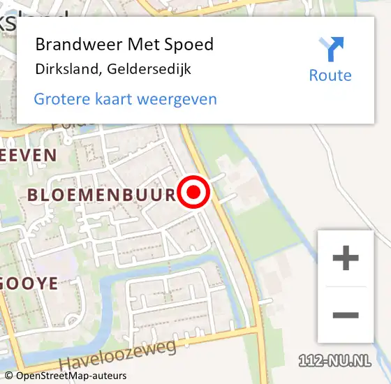 Locatie op kaart van de 112 melding: Brandweer Met Spoed Naar Dirksland, Geldersedijk op 20 juli 2021 16:41