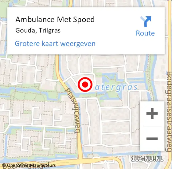 Locatie op kaart van de 112 melding: Ambulance Met Spoed Naar Gouda, Trilgras op 20 juli 2021 16:54