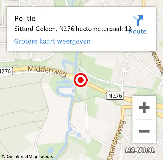 Locatie op kaart van de 112 melding: Politie Sittard-Geleen, N276 hectometerpaal: 13 op 20 juli 2021 16:56
