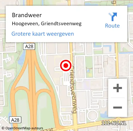 Locatie op kaart van de 112 melding: Brandweer Hoogeveen, Griendtsveenweg op 20 juli 2021 17:08