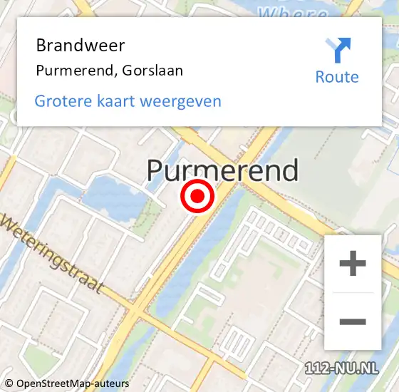 Locatie op kaart van de 112 melding: Brandweer Purmerend, Gorslaan op 20 juli 2021 17:20