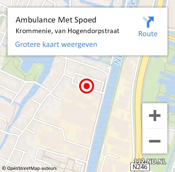 Locatie op kaart van de 112 melding: Ambulance Met Spoed Naar Krommenie, van Hogendorpstraat op 20 juli 2021 17:21