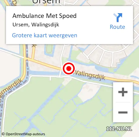 Locatie op kaart van de 112 melding: Ambulance Met Spoed Naar Ursem, Walingsdijk op 20 juli 2021 17:43