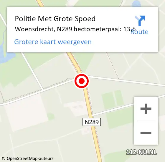 Locatie op kaart van de 112 melding: Politie Met Grote Spoed Naar Woensdrecht, N289 hectometerpaal: 13,5 op 20 juli 2021 17:48