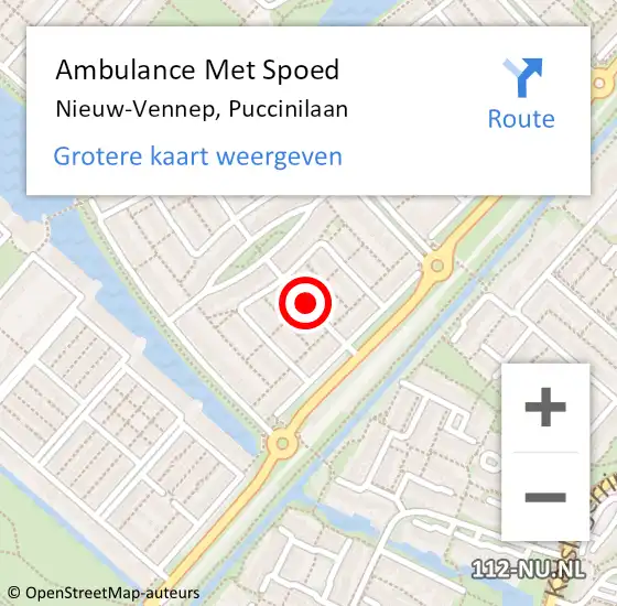 Locatie op kaart van de 112 melding: Ambulance Met Spoed Naar Nieuw-Vennep, Puccinilaan op 20 juli 2021 17:52