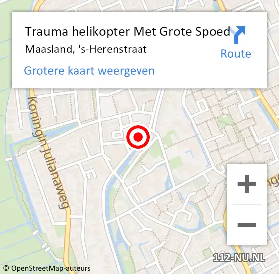 Locatie op kaart van de 112 melding: Trauma helikopter Met Grote Spoed Naar Maasland, 's-Herenstraat op 20 juli 2021 17:53