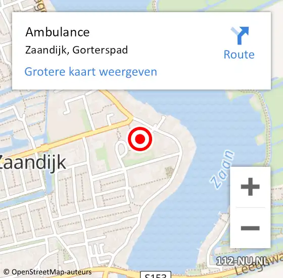 Locatie op kaart van de 112 melding: Ambulance Zaandijk, Gorterspad op 20 juli 2021 18:11