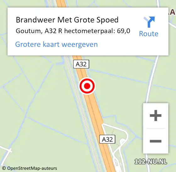 Locatie op kaart van de 112 melding: Brandweer Met Grote Spoed Naar Goutum, A32 R hectometerpaal: 69,0 op 17 juni 2014 08:14