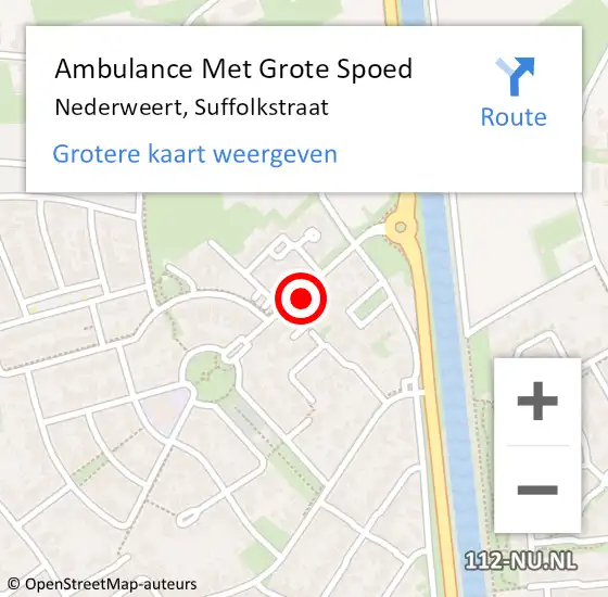 Locatie op kaart van de 112 melding: Ambulance Met Grote Spoed Naar Nederweert, Suffolkstraat op 20 juli 2021 18:35