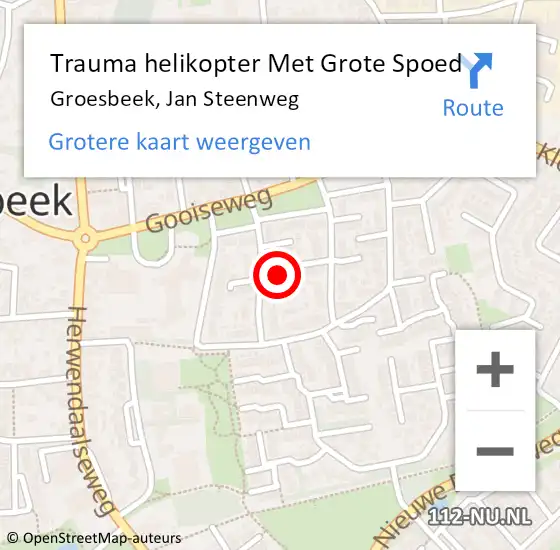 Locatie op kaart van de 112 melding: Trauma helikopter Met Grote Spoed Naar Groesbeek, Jan Steenweg op 20 juli 2021 18:42