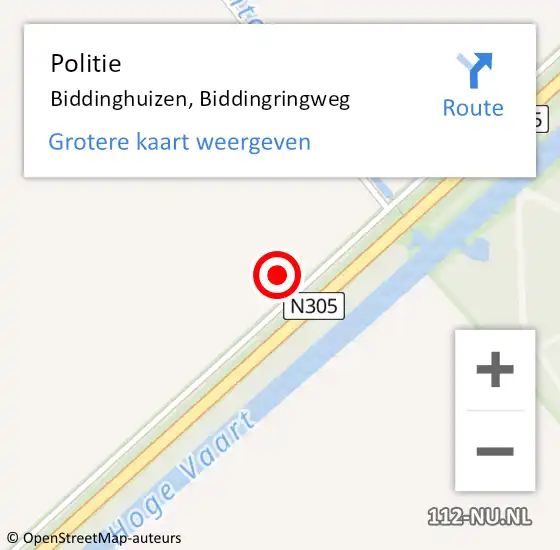Locatie op kaart van de 112 melding: Politie Biddinghuizen, Biddingringweg op 20 juli 2021 19:07