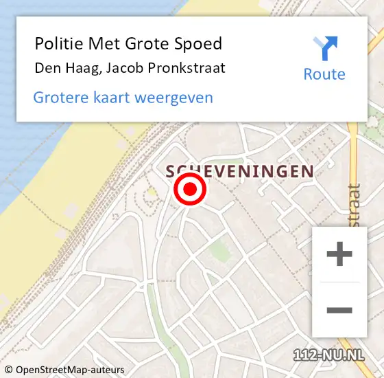 Locatie op kaart van de 112 melding: Politie Met Grote Spoed Naar Den Haag, Jacob Pronkstraat op 20 juli 2021 19:14