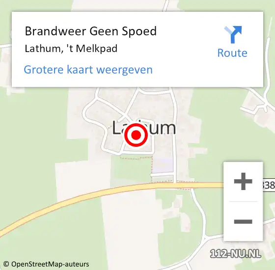 Locatie op kaart van de 112 melding: Brandweer Geen Spoed Naar Lathum, 't Melkpad op 20 juli 2021 19:22