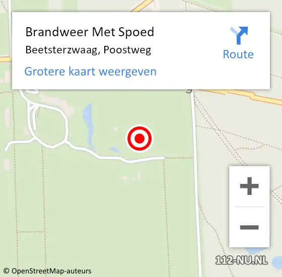 Locatie op kaart van de 112 melding: Brandweer Met Spoed Naar Beetsterzwaag, Poostweg op 20 juli 2021 20:26