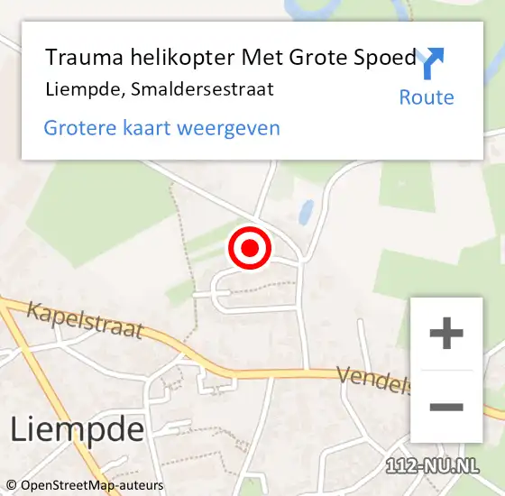 Locatie op kaart van de 112 melding: Trauma helikopter Met Grote Spoed Naar Liempde, Smaldersestraat op 20 juli 2021 20:30