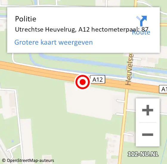 Locatie op kaart van de 112 melding: Politie Utrechtse Heuvelrug, A12 hectometerpaal: 87 op 20 juli 2021 20:48