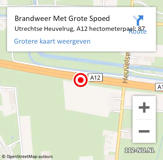 Locatie op kaart van de 112 melding: Brandweer Met Grote Spoed Naar Utrechtse Heuvelrug, A12 hectometerpaal: 87 op 20 juli 2021 20:48