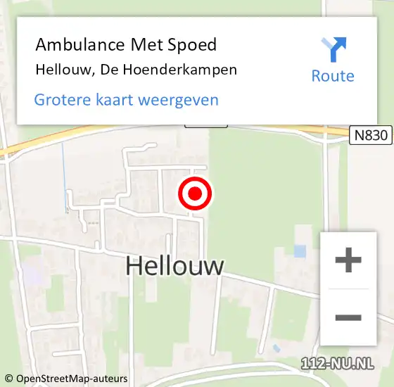 Locatie op kaart van de 112 melding: Ambulance Met Spoed Naar Hellouw, De Hoenderkampen op 20 juli 2021 20:49