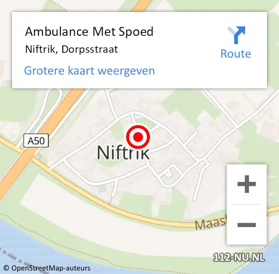 Locatie op kaart van de 112 melding: Ambulance Met Spoed Naar Niftrik, Dorpsstraat op 20 juli 2021 21:16