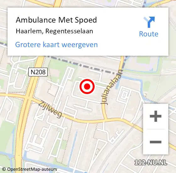 Locatie op kaart van de 112 melding: Ambulance Met Spoed Naar Haarlem, Regentesselaan op 20 juli 2021 21:18