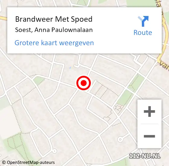 Locatie op kaart van de 112 melding: Brandweer Met Spoed Naar Soest, Anna Paulownalaan op 20 juli 2021 21:25