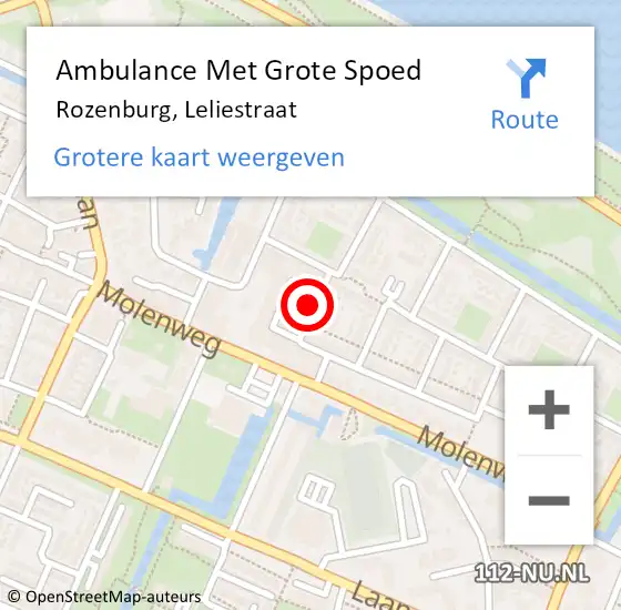 Locatie op kaart van de 112 melding: Ambulance Met Grote Spoed Naar Rozenburg, Leliestraat op 20 juli 2021 21:54