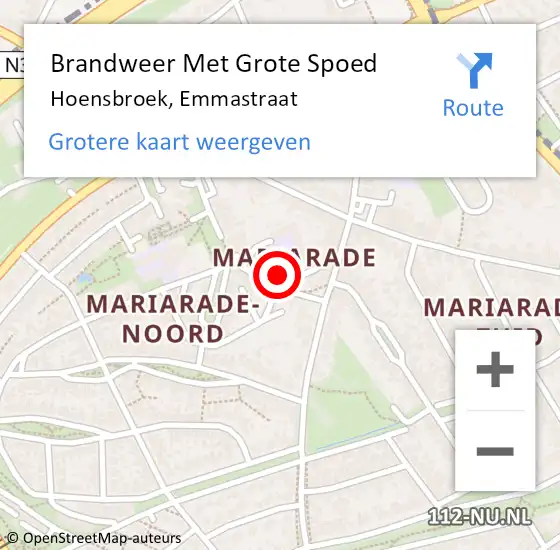 Locatie op kaart van de 112 melding: Brandweer Met Grote Spoed Naar Hoensbroek, Emmastraat op 20 juli 2021 22:11