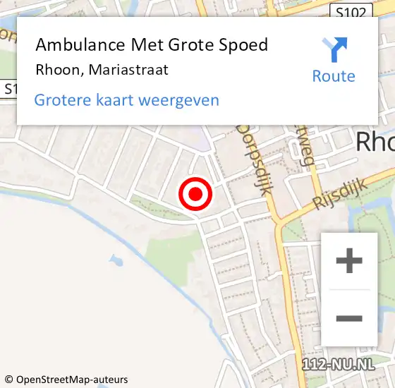 Locatie op kaart van de 112 melding: Ambulance Met Grote Spoed Naar Rhoon, Mariastraat op 20 juli 2021 22:15