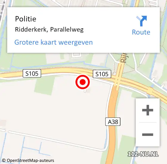 Locatie op kaart van de 112 melding: Politie Ridderkerk, Parallelweg op 20 juli 2021 22:52