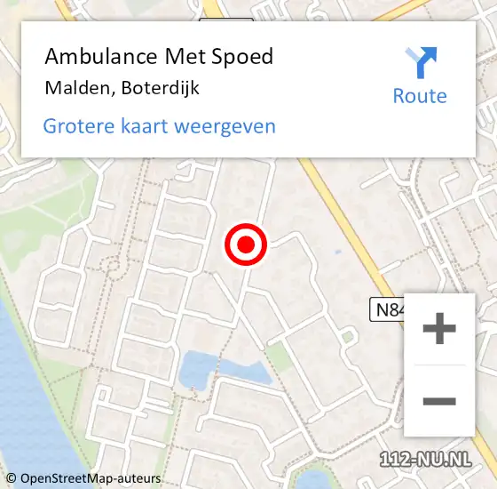 Locatie op kaart van de 112 melding: Ambulance Met Spoed Naar Malden, Boterdijk op 20 juli 2021 23:29